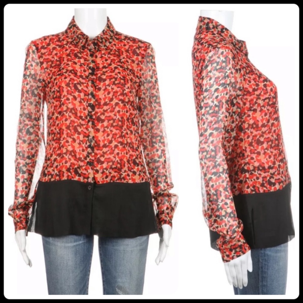 French Connection Red/Black Button-Down Sheer - image 2